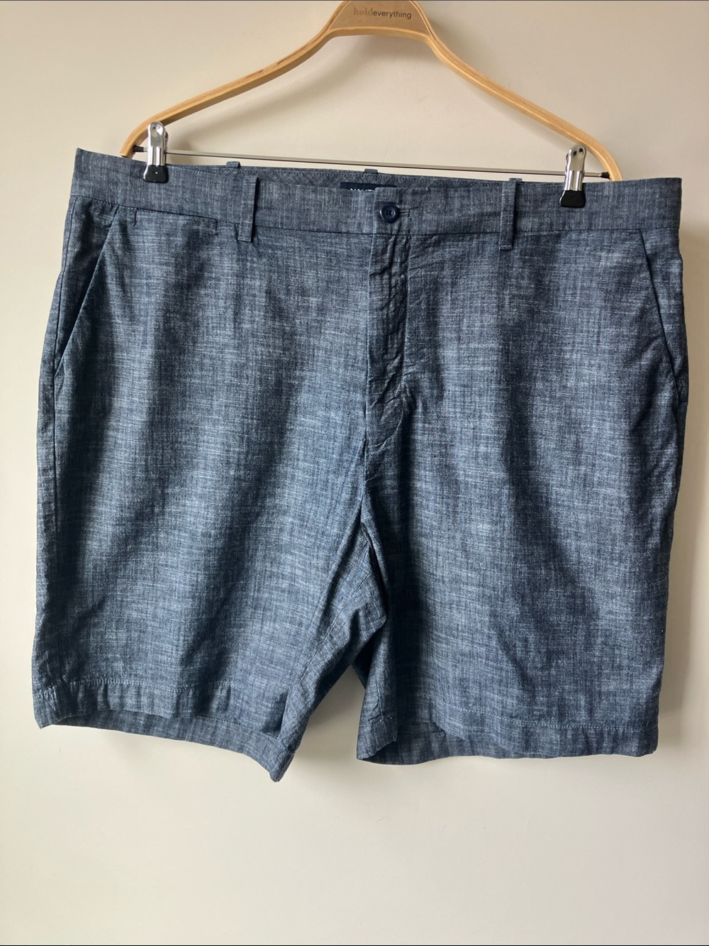 NAUTICA Men's Blue Chambray Flat-Front Cotton Linen-Look Shorts Size 44W